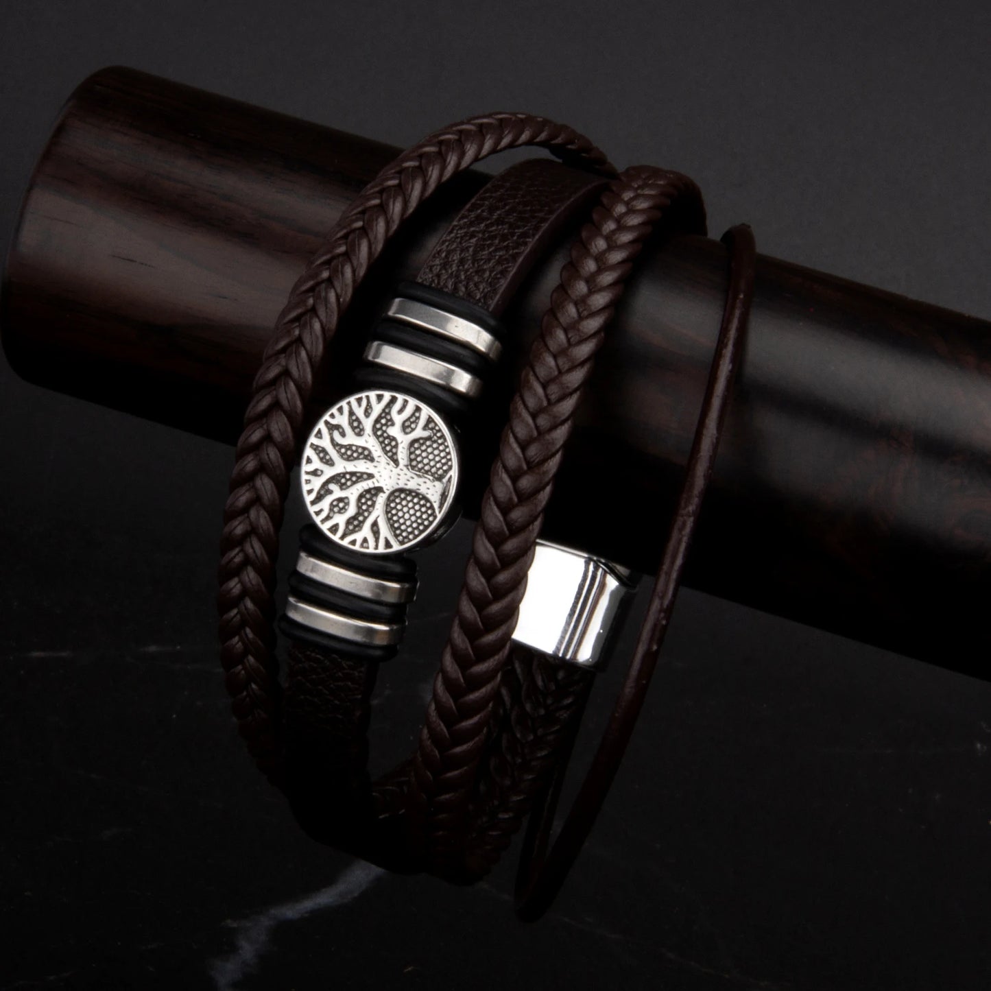3 Color Woven Leather Multi-Layer Rope Men's Bracelet