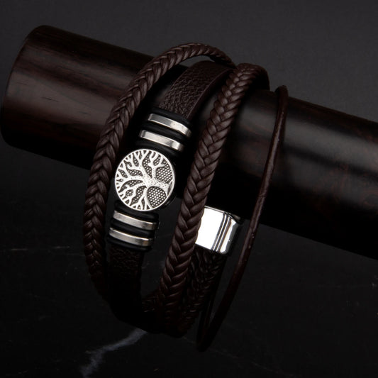 3 Color Woven Leather Multi-Layer Rope Men's Bracelet