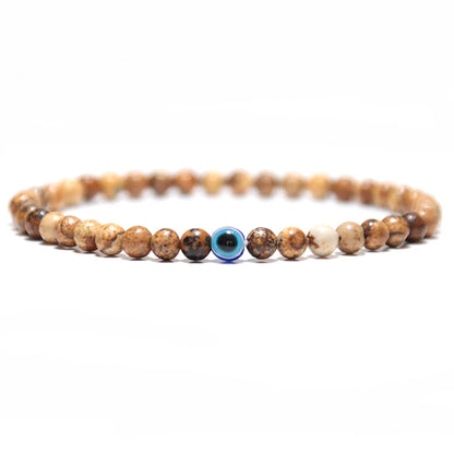 Natural 4mm Stone Beads Evil Eye Bracelet