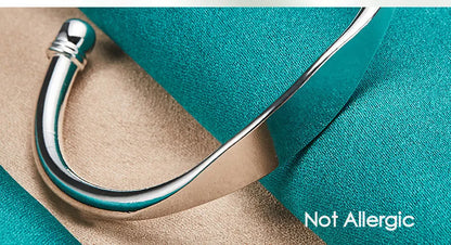 Sterling Silver Double Bead Cuff Bangle Bracelet