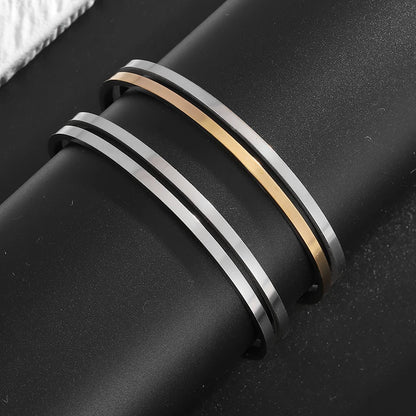 Double-Layer Glossy Titanium Steel Cuff Bracelet for Men's & Women's