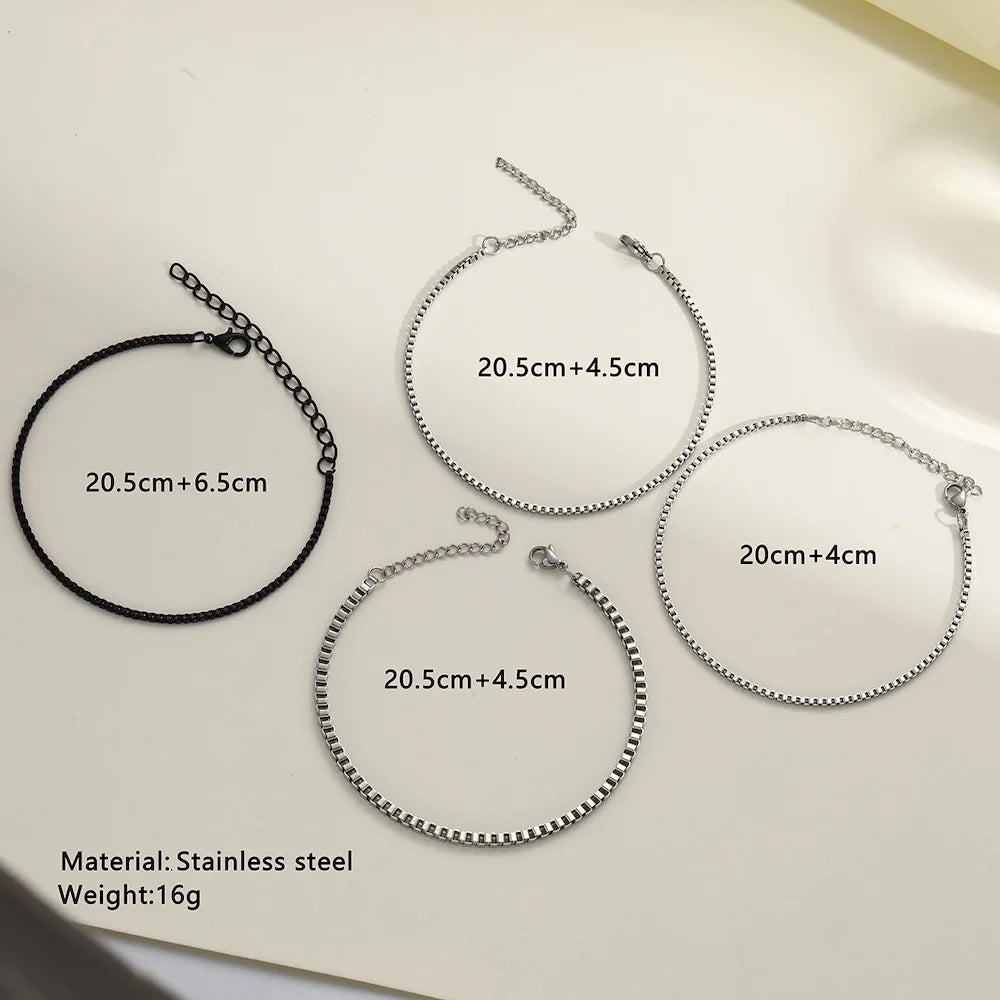 4pcs/set Stainless Steel Box Chain Bracelet