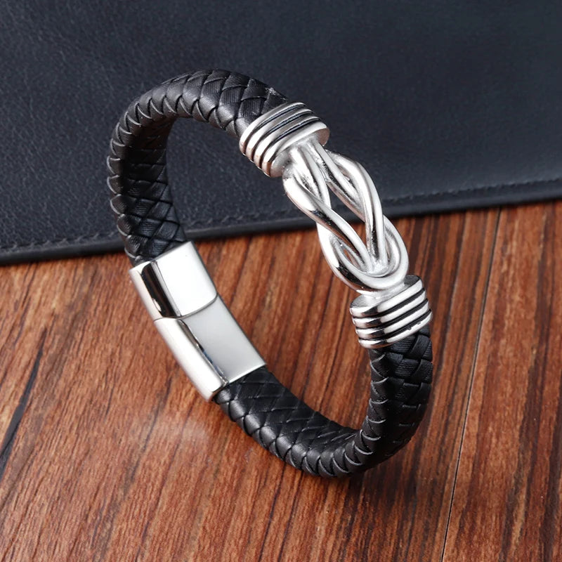 Stainless Steel Genuine Leather Men Bracelet