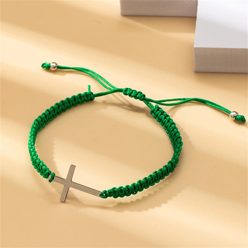 Cross Black White Braided Rope Couple Bracelets