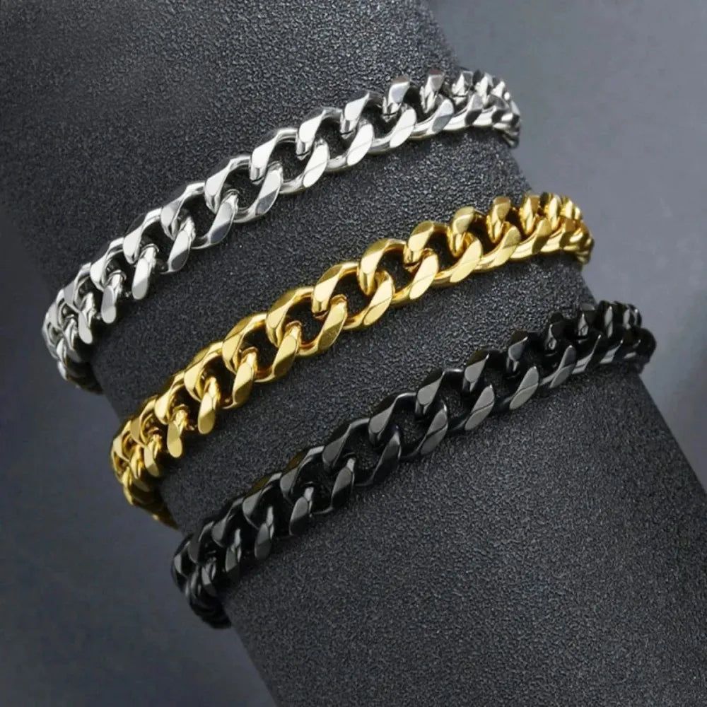 New Trendy Cuban Chain Men Bracelet Classic Stainless Steel 3 5 7mm Width Chain Bracelet For Men Women Jewelry Party Gift