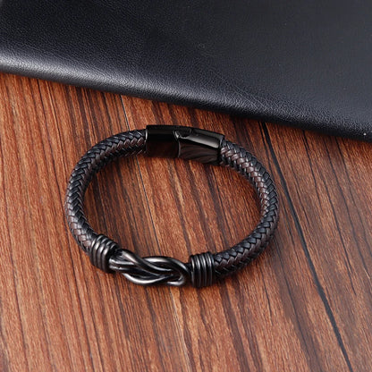 Stainless Steel Genuine Leather Men Bracelet