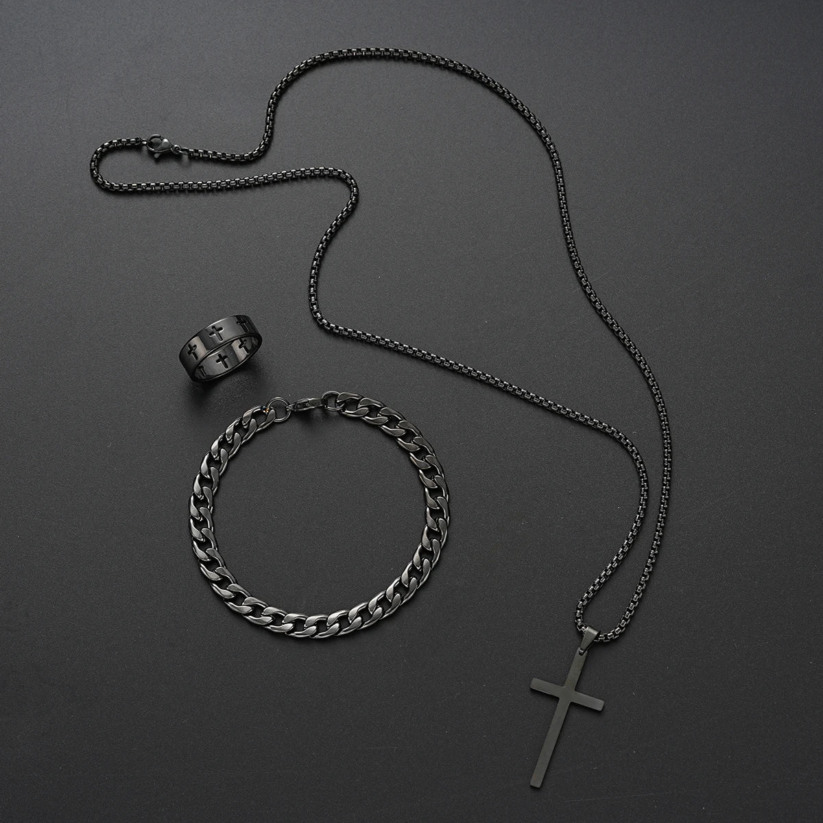 3 Pcs Stainless Steel Link Chain Bracelet Set