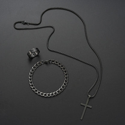 3 Pcs Stainless Steel Link Chain Bracelet Set