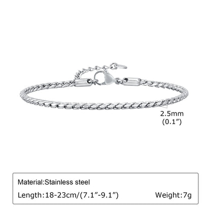 Vnox Slim 2.5mm Snake Links Bracelets for Men Teens Boys,Adjustable Stainless Steel Twisted Chain Bracelets,Simple Metal Jewelry