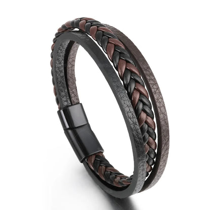 Trendy Leather Stainl ess Steel Bracelet