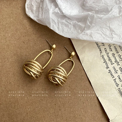 Earrings for Women Minimalistic  with Matte Circle Knots, Fashionable Metal Dangle Ear Jewelry  Hot Selling