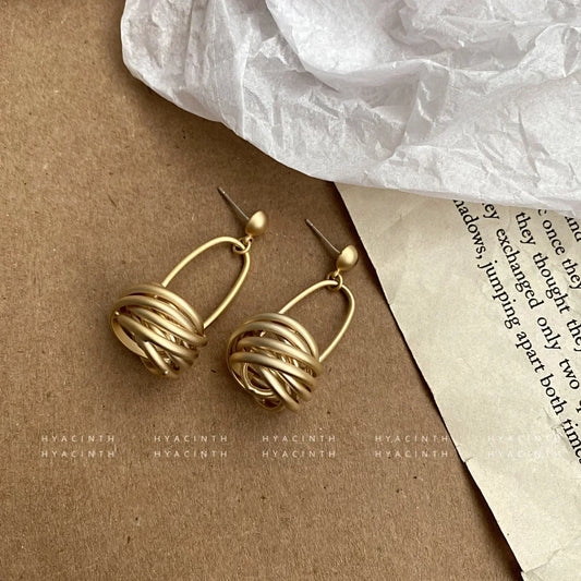Earrings for Women Minimalistic  with Matte Circle Knots, Fashionable Metal Dangle Ear Jewelry  Hot Selling