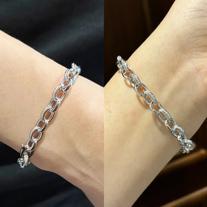 EWYA Full Moissanite Diamond Hook Link Chain Bracelet 1.2mm D Color For Woman Man S925 GRA Certified Couple Bracelets Bangle