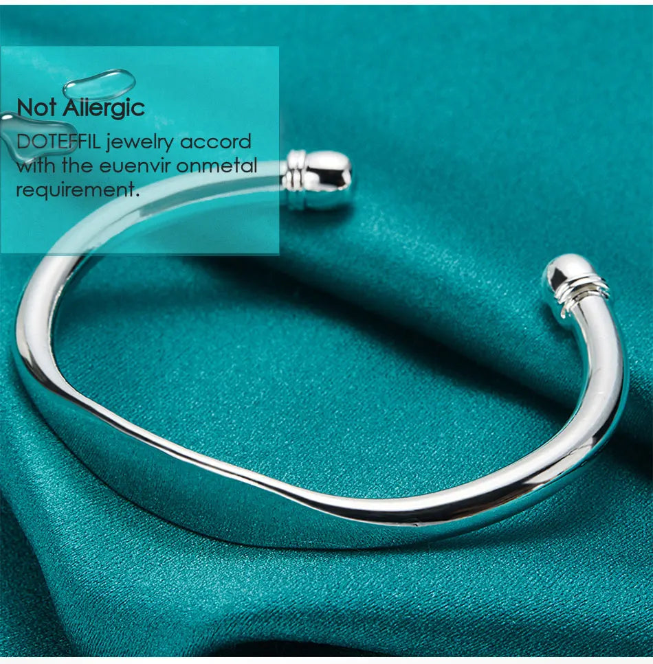 Sterling Silver Double Bead Cuff Bangle Bracelet