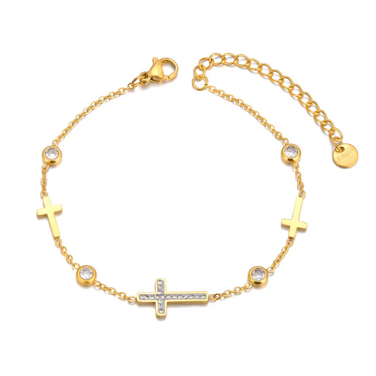 Cubic Zirconia Cross Charm Bracelet For Women