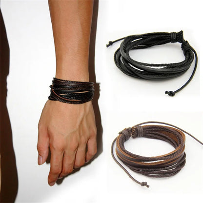 Leather Braided Rope Wristband Bracelets \