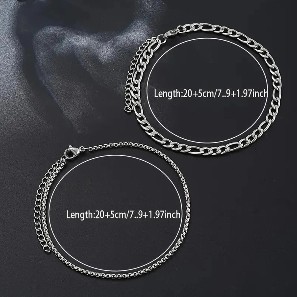2PCS Simple Gold Plated Silver Color Chain Bracelets Set for Men Metal Casual Street Dailywear Bracelet Jewelry