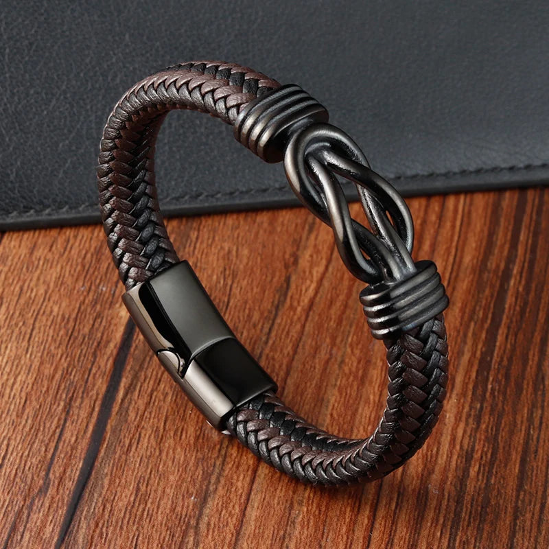 Stainless Steel Genuine Leather Men Bracelet
