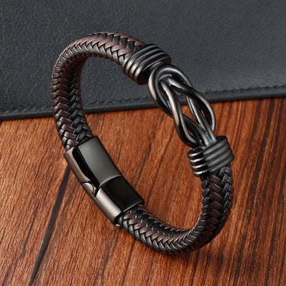 Stainless Steel Genuine Leather Men Bracelet