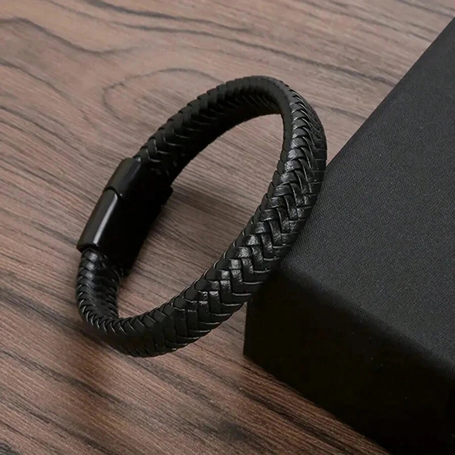 Black PU Leather Magnetic Bracelet