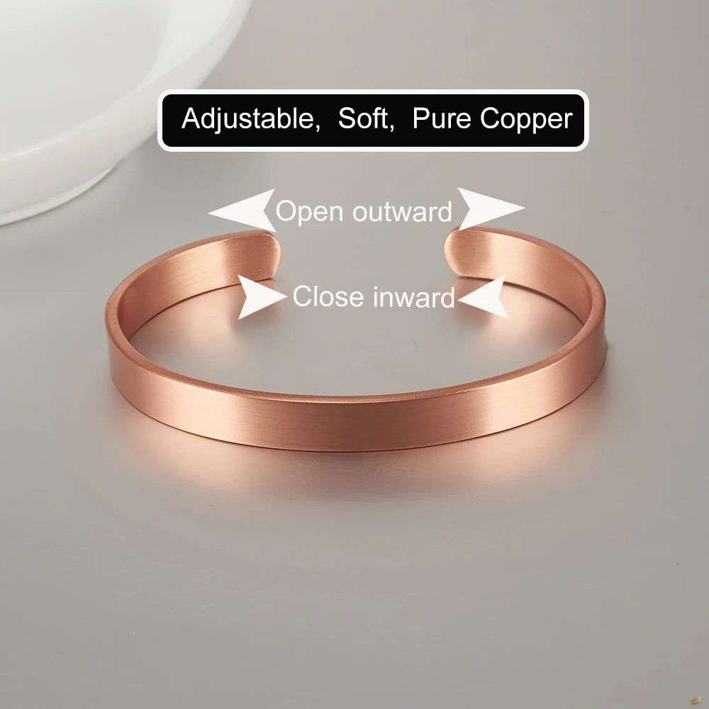 Vinterly Pure Copper Bracelets for Women Men Unisex 8mm Adjustable Open Cuff Bangles Female Resizable Jewelry Soft Metal Simple