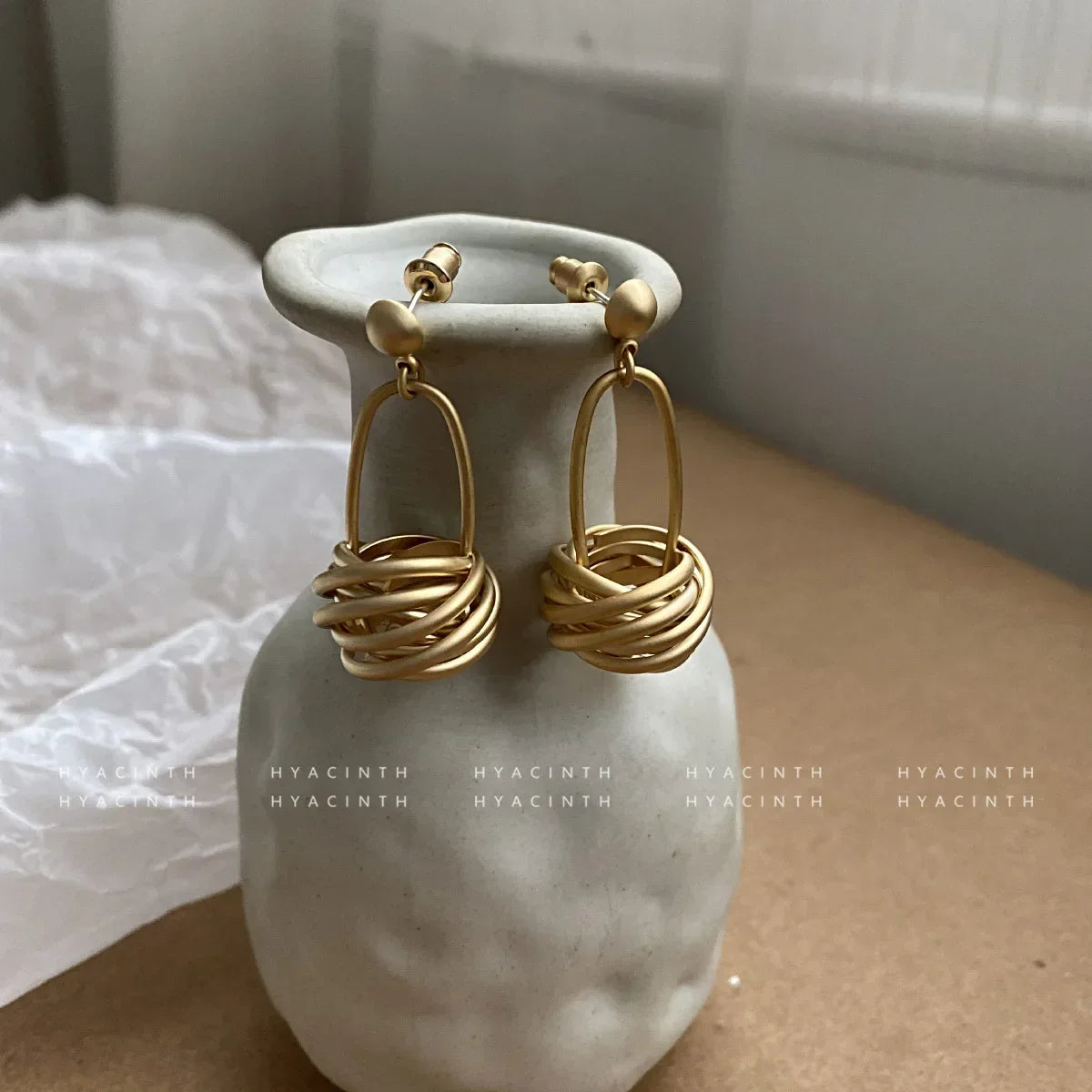 Earrings for Women Minimalistic  with Matte Circle Knots, Fashionable Metal Dangle Ear Jewelry  Hot Selling