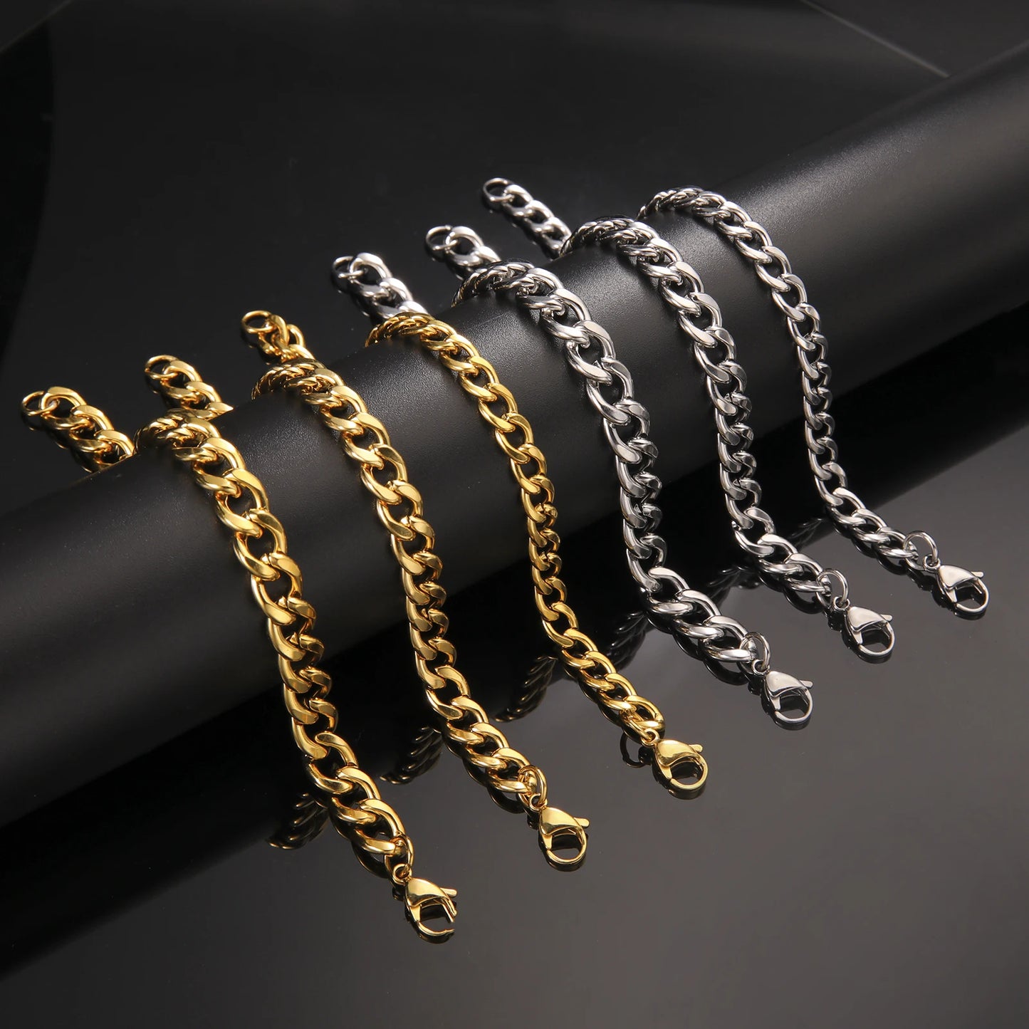 Skyrim 3-10mm Wide Men's Cuban Chain Bracelet Stainless Steel Men Women Minimalist Basic Figaro Chain Jewelry Gift Wholesale