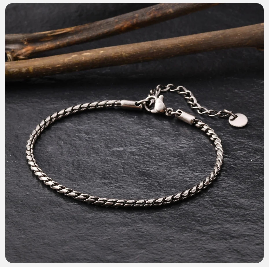 Vnox Slim 2.5mm Snake Links Bracelets for Men Teens Boys,Adjustable Stainless Steel Twisted Chain Bracelets,Simple Metal Jewelry