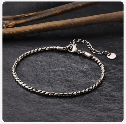 Vnox Slim 2.5mm Snake Links Bracelets for Men Teens Boys,Adjustable Stainless Steel Twisted Chain Bracelets,Simple Metal Jewelry