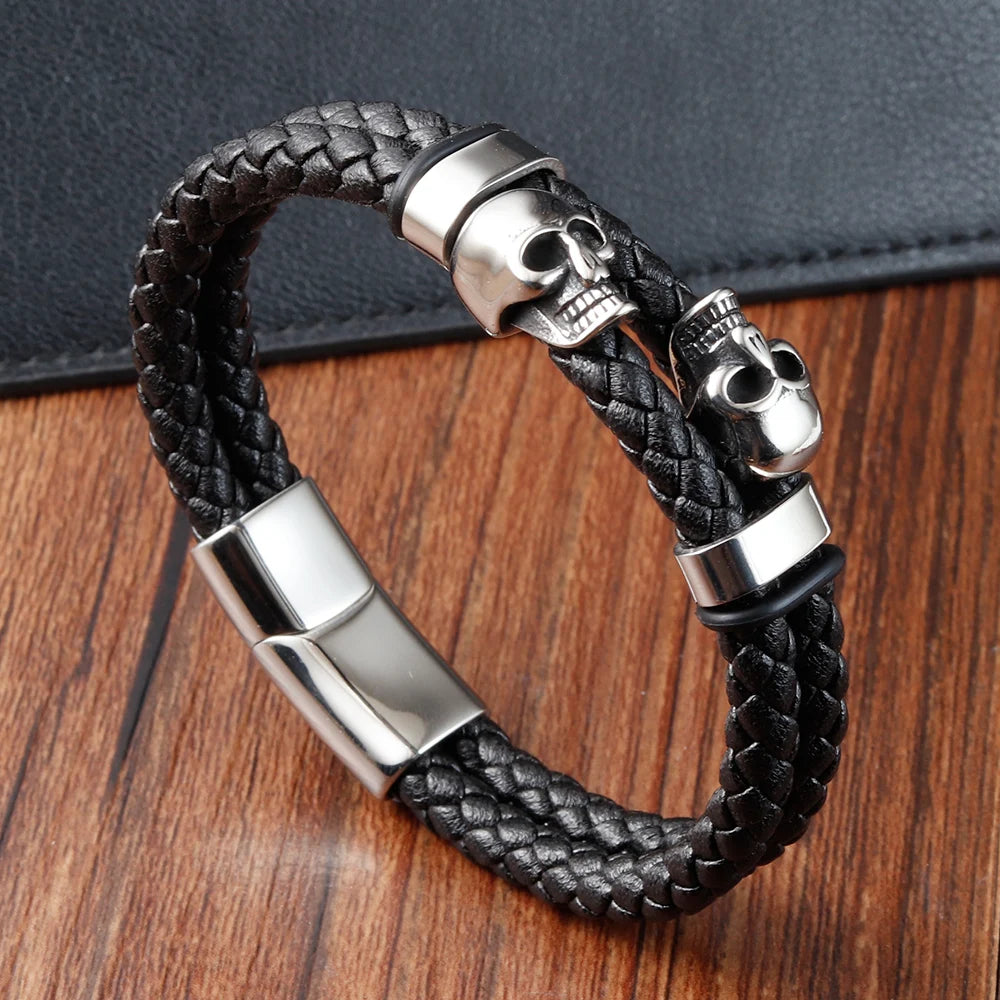 Men Jewelry Black Braided Leather Bracelets
