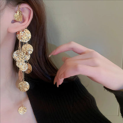 Pleated Circular Sequins Tassels Women's Earring