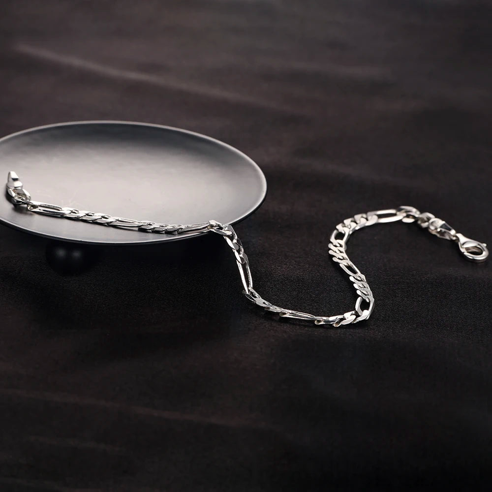 S925 Sterling Silver Bracelet Men Sideways Figaro Jewelry Curb Cuban Bracelets HipHop Style Horse Whip Chain Gift Stock in USA