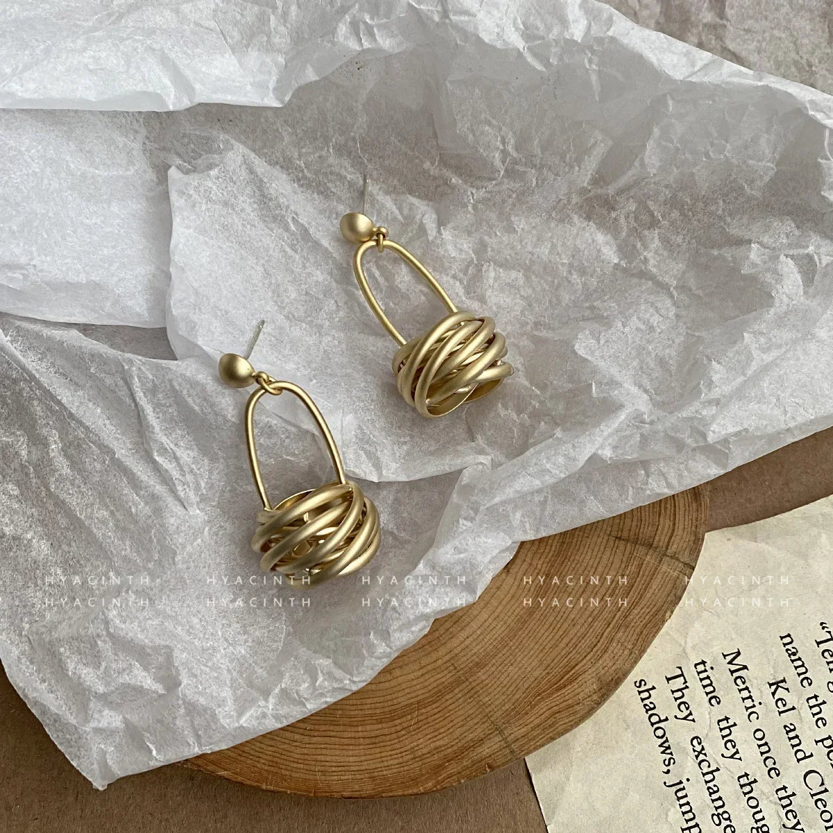 Earrings for Women Minimalistic  with Matte Circle Knots, Fashionable Metal Dangle Ear Jewelry  Hot Selling