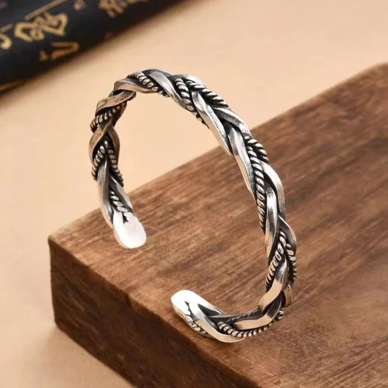 Silver Plated Twisted Twist Cuff Bracelet