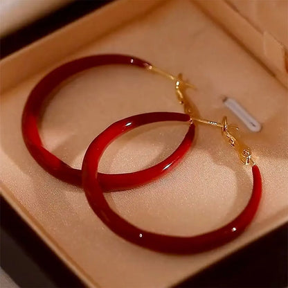 Elegant Red Color Smooth Enamel Hoop Earrings for Women Statement Jewelry Big Metal Circle Earrings Boho сережки с камнем
