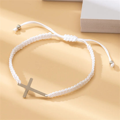 Cross Black White Braided Rope Couple Bracelets
