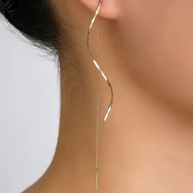 A Pair of Simple Tassel Earrings with S-shaped Design, Fashionable and Trendy Women's Party and Banquet Jewelry