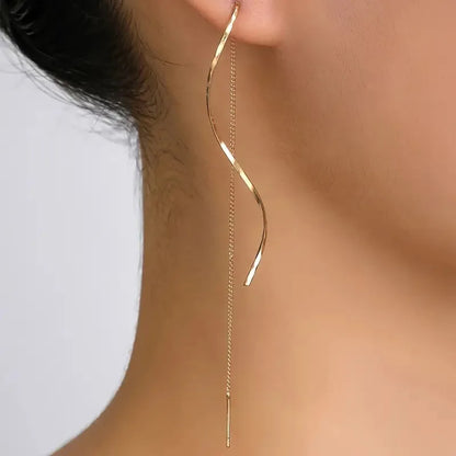A Pair of Simple Tassel Earrings with S-shaped Design, Fashionable and Trendy Women's Party and Banquet Jewelry