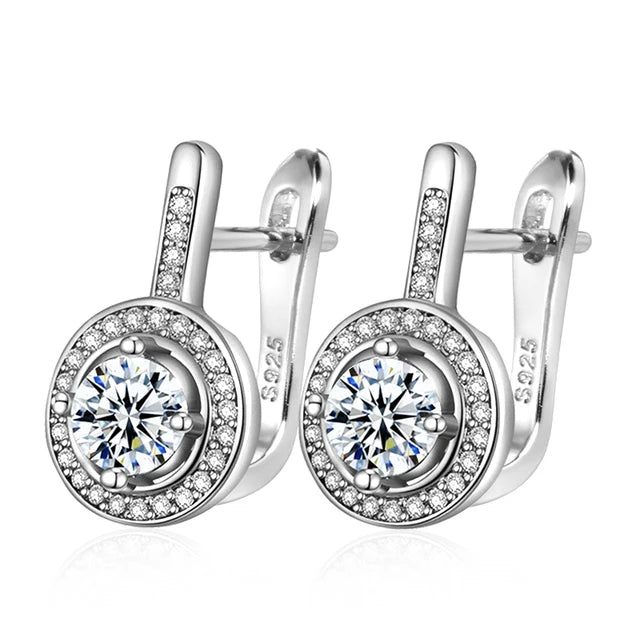 925 Sterling Silver Round Crystal Stud Earrings For Women Girls Wedding Engagement Fashion Jewelry Wholesale