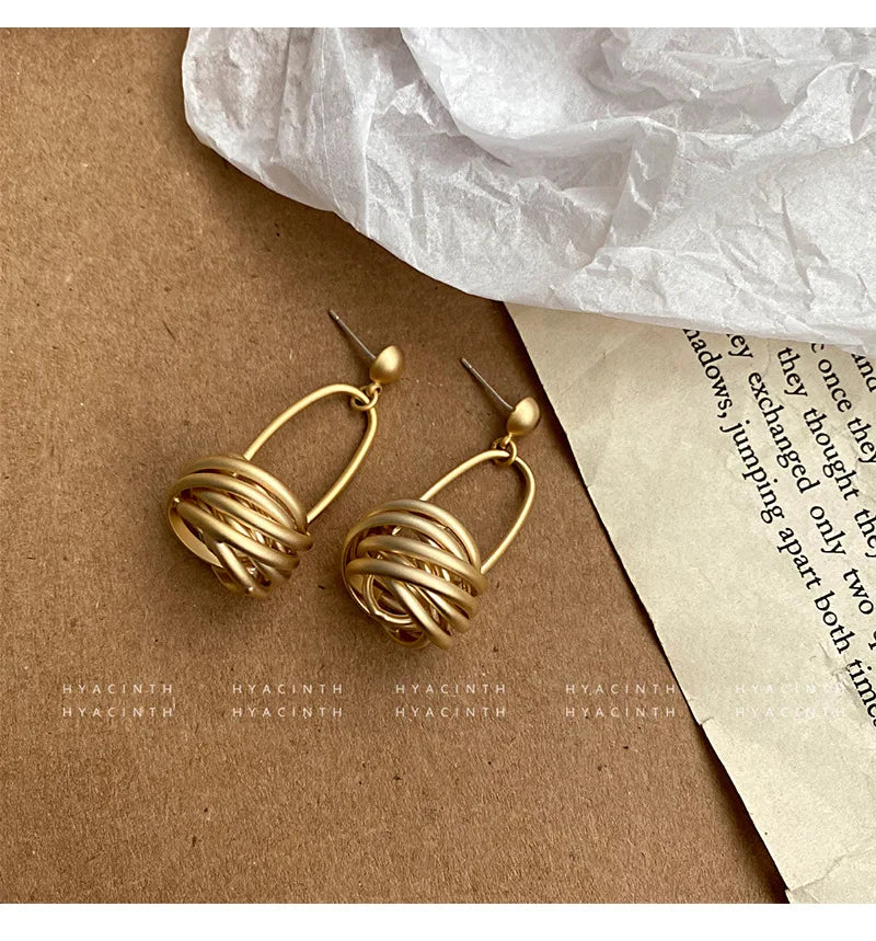 Earrings for Women Minimalistic  with Matte Circle Knots, Fashionable Metal Dangle Ear Jewelry  Hot Selling