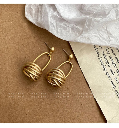 Earrings for Women Minimalistic  with Matte Circle Knots, Fashionable Metal Dangle Ear Jewelry  Hot Selling