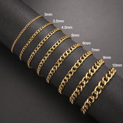 Skyrim 3-10mm Wide Men's Cuban Chain Bracelet Stainless Steel Men Women Minimalist Basic Figaro Chain Jewelry Gift Wholesale