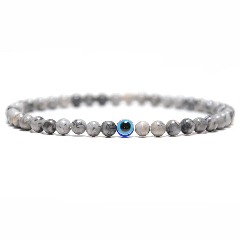 Natural 4mm Stone Beads Evil Eye Bracelet