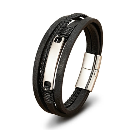 Multi-layer Braided Leather Stainless Steel Wrap Men's Bracelet