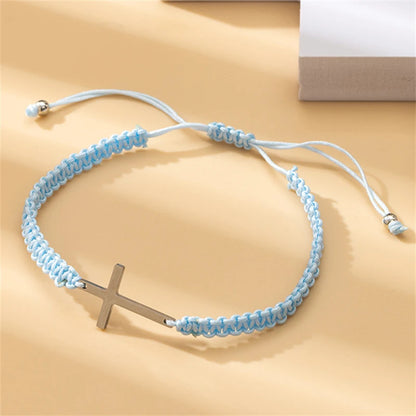 Cross Black White Braided Rope Couple Bracelets