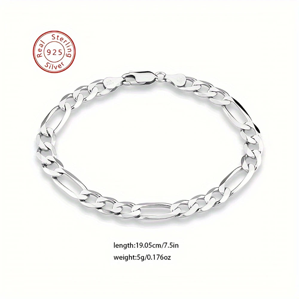 S925 Sterling Silver Bracelet Men Sideways Figaro Jewelry Curb Cuban Bracelets HipHop Style Horse Whip Chain Gift Stock in USA