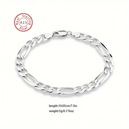 S925 Sterling Silver Bracelet Men Sideways Figaro Jewelry Curb Cuban Bracelets HipHop Style Horse Whip Chain Gift Stock in USA