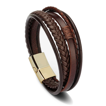 Trendy Leather Stainl ess Steel Bracelet