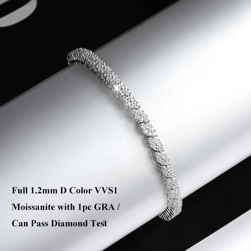 EWYA Full Moissanite Diamond Hook Link Chain Bracelet 1.2mm D Color For Woman Man S925 GRA Certified Couple Bracelets Bangle