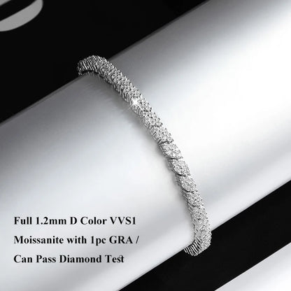 EWYA Full Moissanite Diamond Hook Link Chain Bracelet 1.2mm D Color For Woman Man S925 GRA Certified Couple Bracelets Bangle